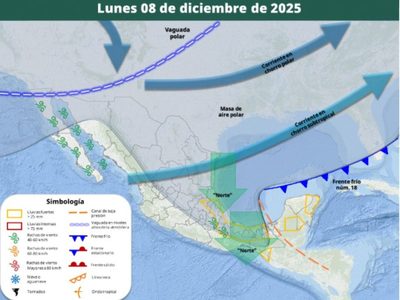 Masa de aire polar reforzará al frente frío 18 y cubrirá al país; así lloverá entre viernes y lunes