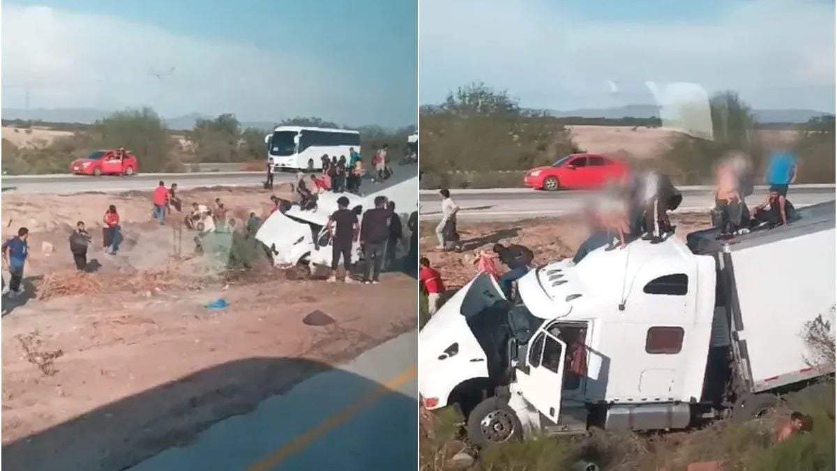 Tráiler se accidenta con decenas de migrantes en Sonora