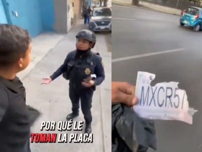 Policías en CDMX son exhibidos en VIDEO usando placas de cartón para extorsionar