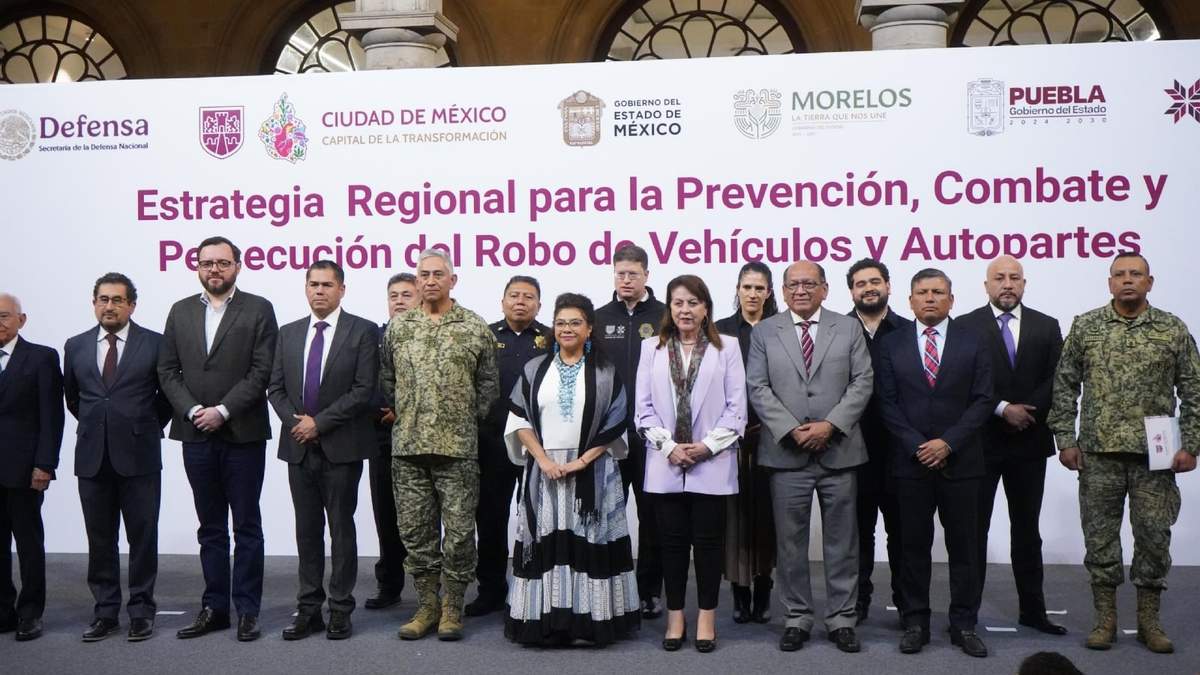 Clara Brugada, Jefa de Gobierno de la CDMX, y la gobernadora de Morelos, Margarita González Saravia, junto a representantes de los estados del Edomex, Hidalgo y Puebla presentan estrategia regional para la prevención combate y persecución del robo de vehículos y autopartes