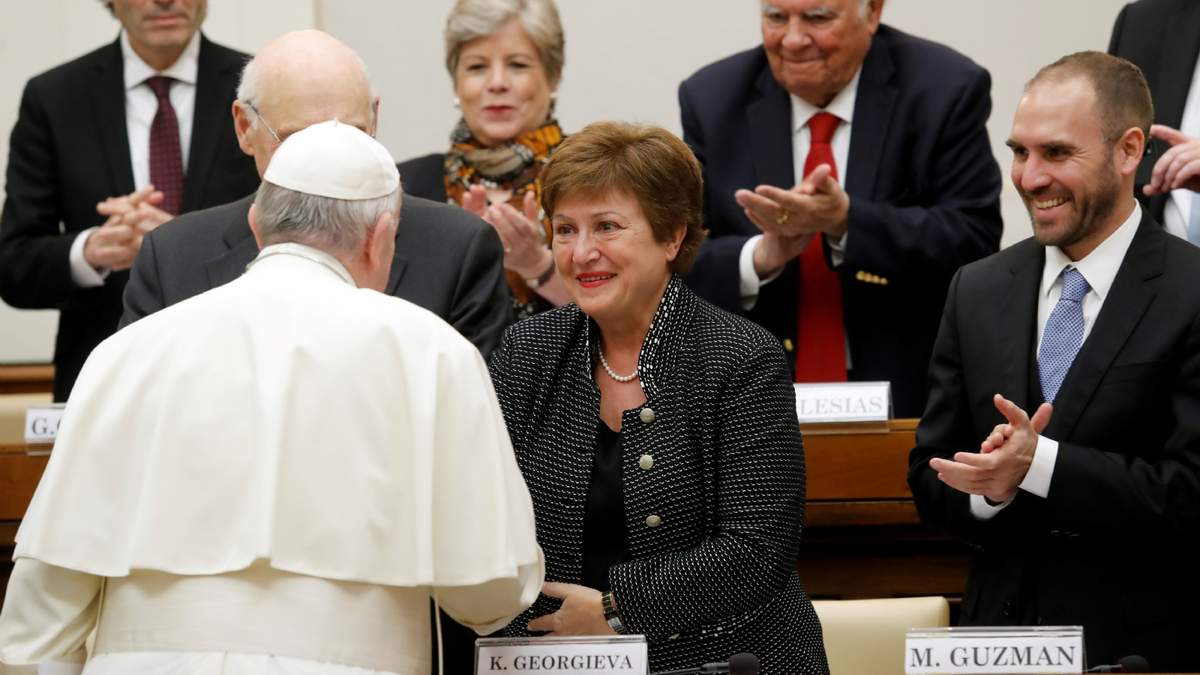 Francisco, Kristalina Georgieva y Martín Guzmán. Fuente: (Twitter)