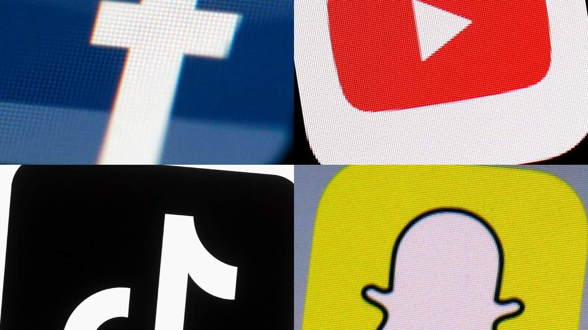Logotipos de Facebook, YouTube, TikTok y Snapchat