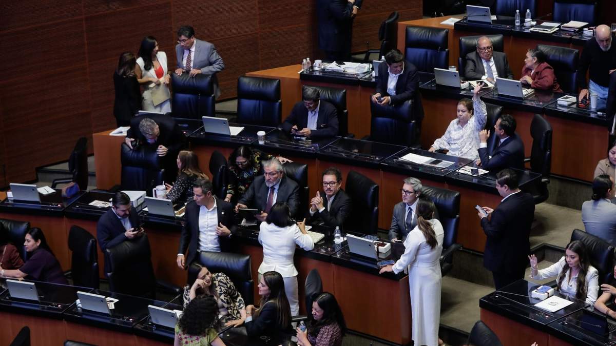 Bancada de los senadores de Morena duranta la sesión ordinaria