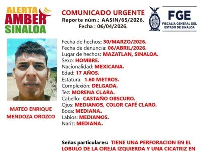 Activan Alerta Amber por adolescente originario de Torreón que desapareció cuando iba a Mazatlán