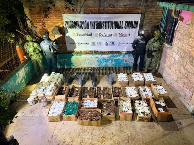 Aseguran en Escuinapa, Sinaloa, más de 550 bombas artesanales y explosivos improvisados
