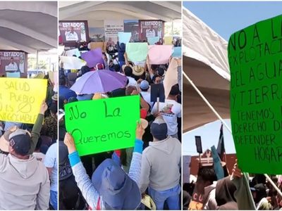 Pobladores de San José Chiapa protestan contra polo de economía circular durante evento de Armenta