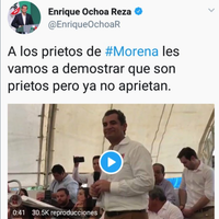 Ochoa Reza llama prietos a seguidores de Morena; le llueven críticas y ofrece disculpas