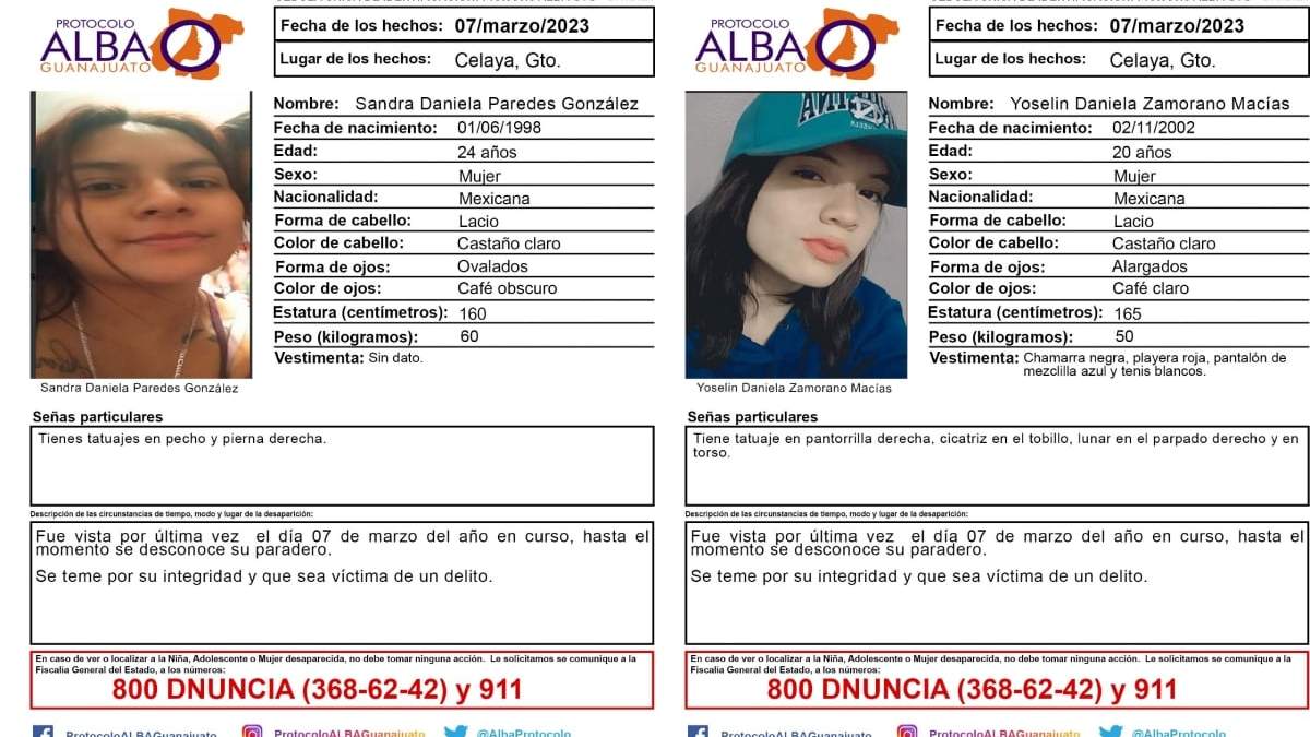 Dos de las seis mujeres desaparecidas