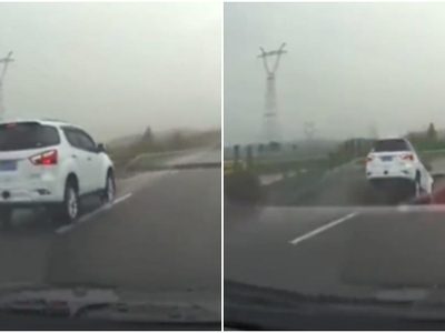 Cae automóvil a un socavón en autopista abierto por las intensas lluvias en China (video)