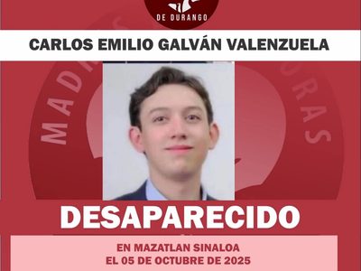 Marchan en Durango para exigir a autoridades aparición con vida de Carlos Emilio Galván Valenzuela