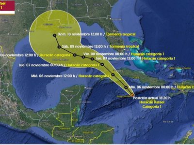 Rafael se intensifica a huracán categoría 1; esta es su trayectoria