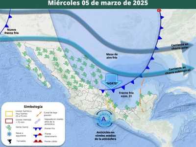 Frente frío 31 provocará lluvias y vientos fuertes de lunes a jueves en estas entidades