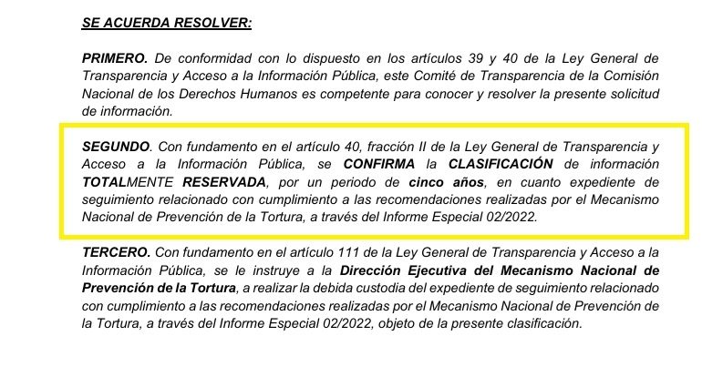 CNDH RESERVA INFORMACION DE TORTURA