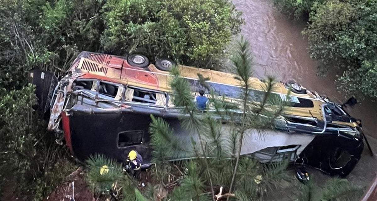 Así quedó el colectivo que cayó al arroyo.