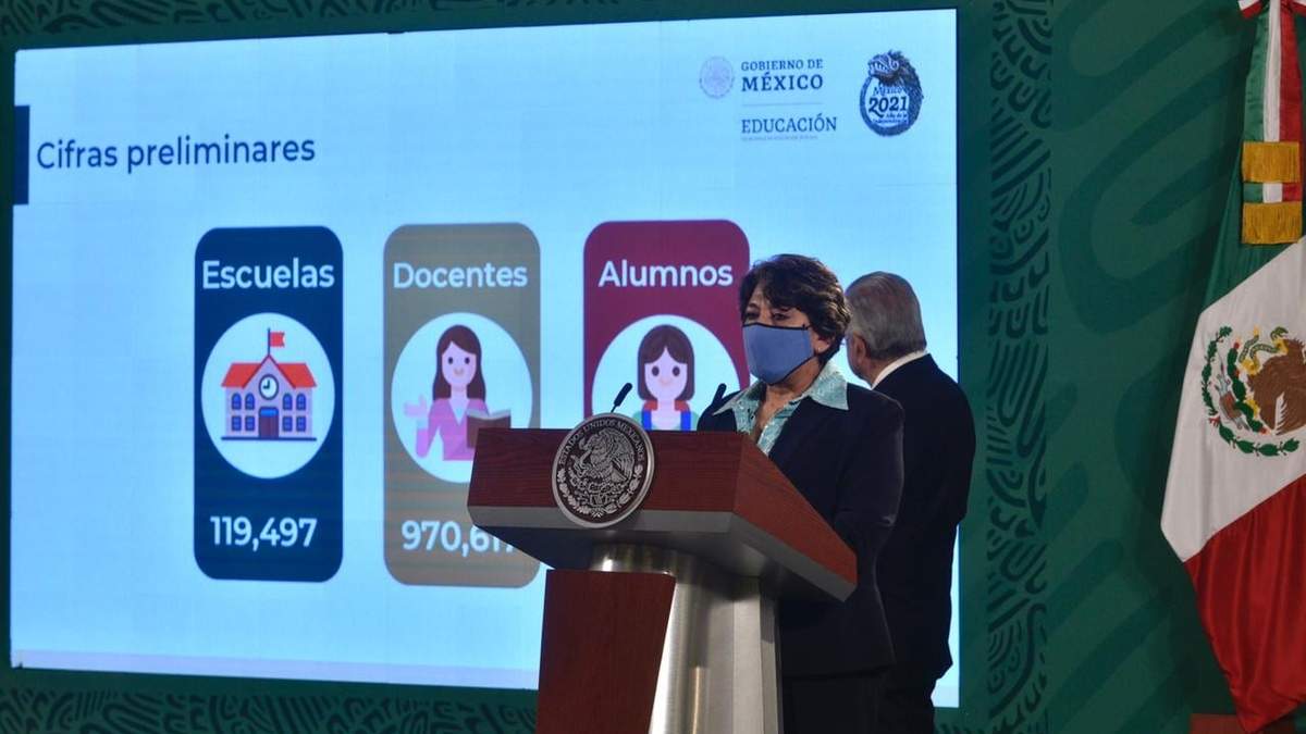 La titular de la SEP, Delfina Gómez