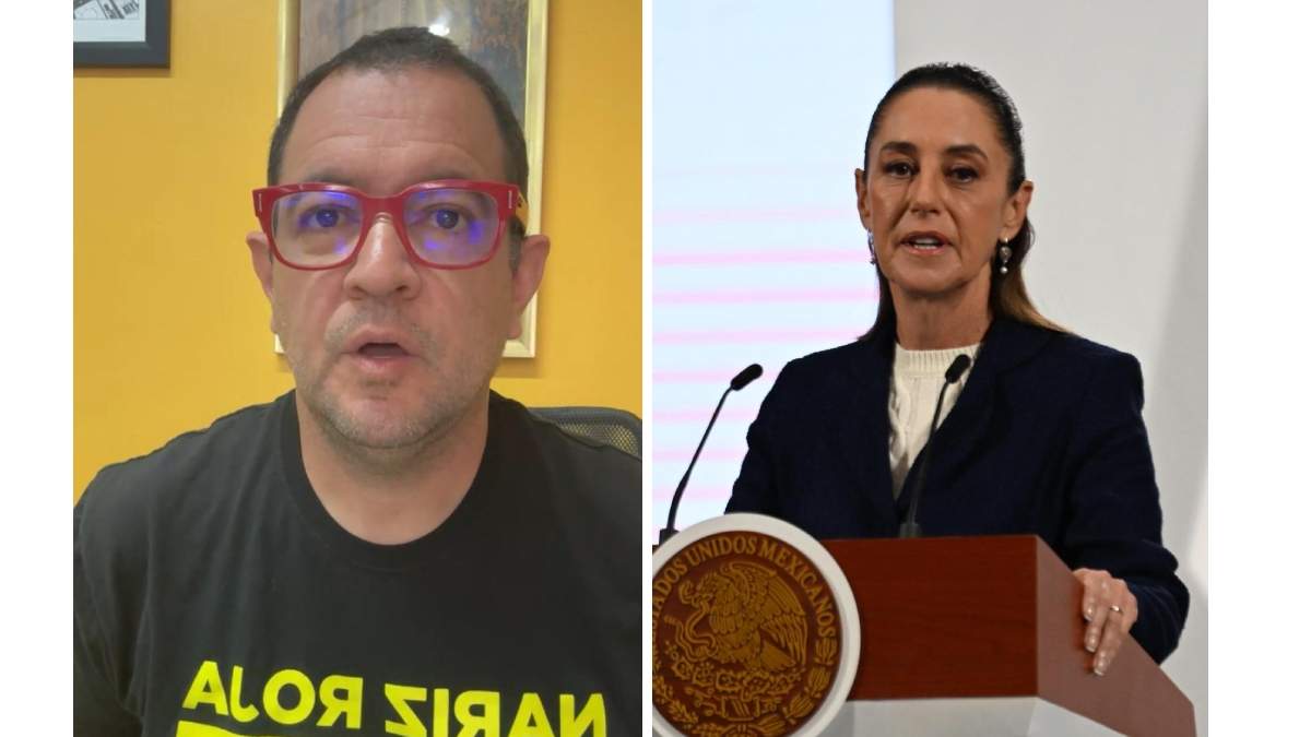 Alejandro Barbosa Padilla, vocero de la asociación Nariz Roja, y la presidenta Claudia Sheinbaum