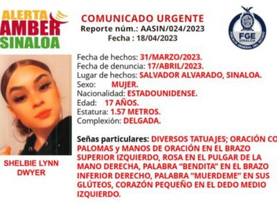 Desaparece otra joven estadunidense en México: Shelbie Lynn Dwyer, de 17 años