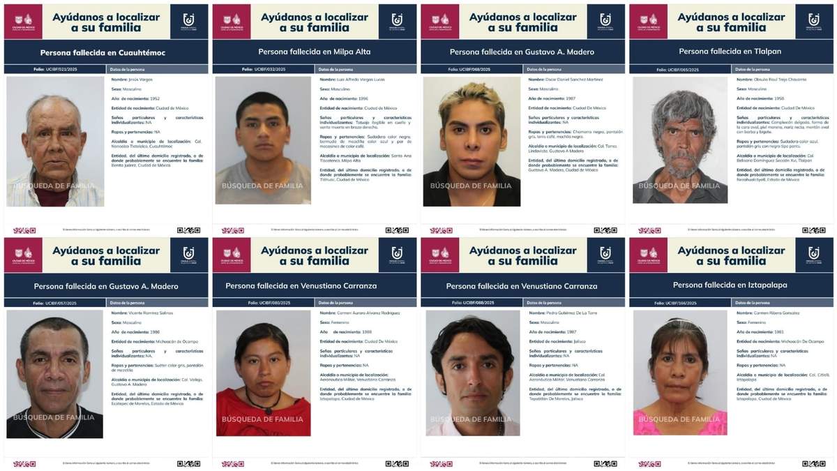 Fotoboletines con datos de personas fallecidas y encontradas en la CDMX que no han sido reclamadas