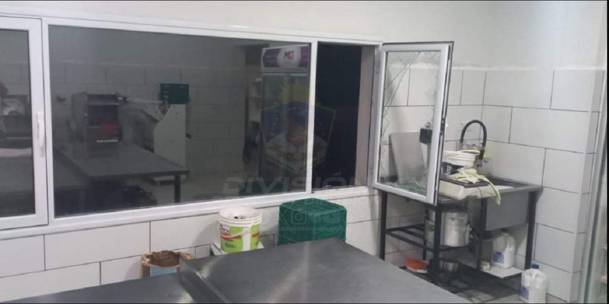 Los delincuentes dañaron los vidrios para ingresar al local. Fuente: (Policía de Neuquén)
