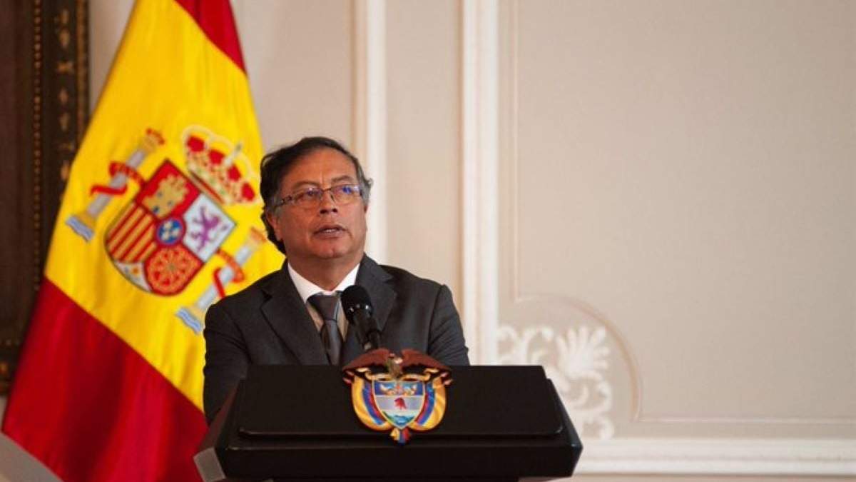 Presidente de Colombia, durante una rueda de prensa con Pedro Sánchez
