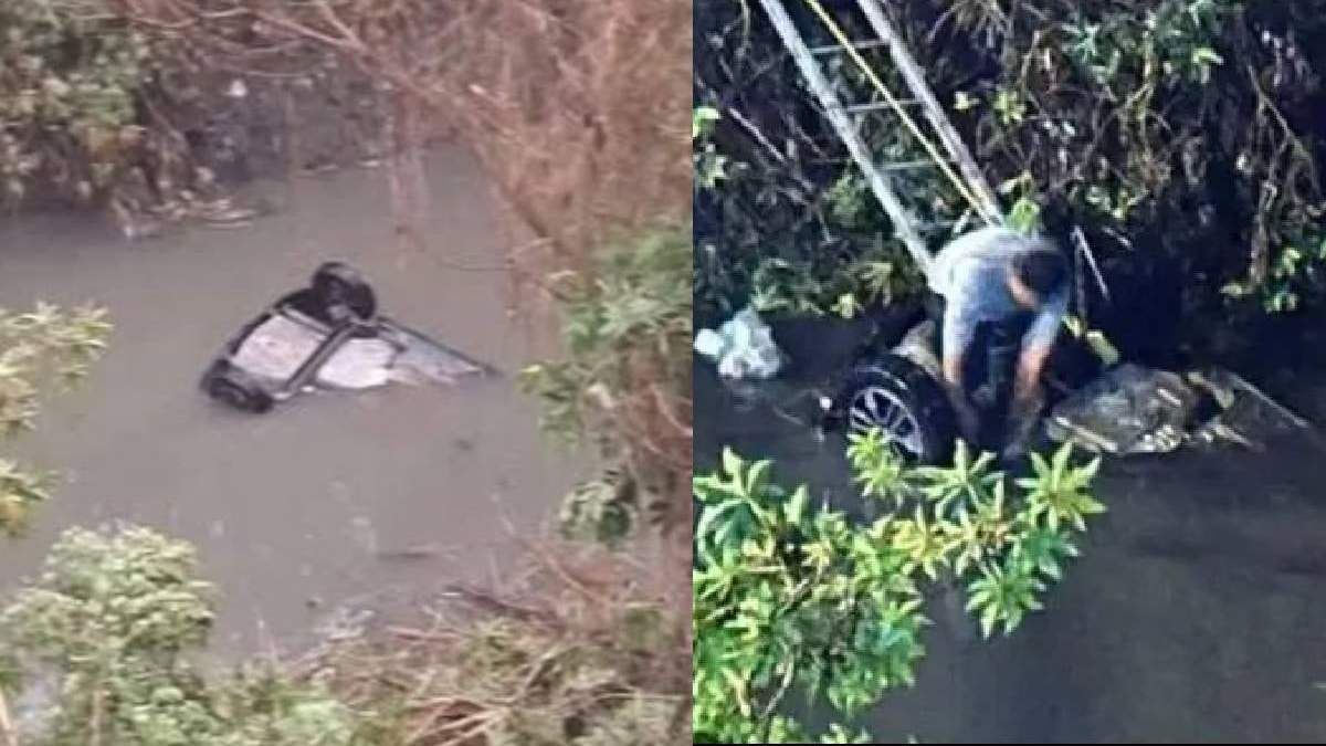 El vehículo accidentado en las aguas negras del Emisor Poniente