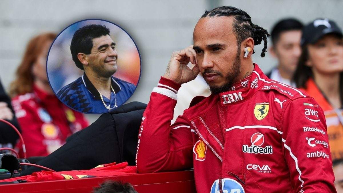Lewis Hamitlon y Diego Maradona. Fuente: (Minuto Neuquén)
