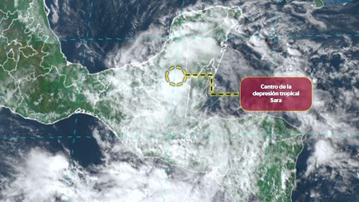 Vista satelital de la depresión tropical Sara