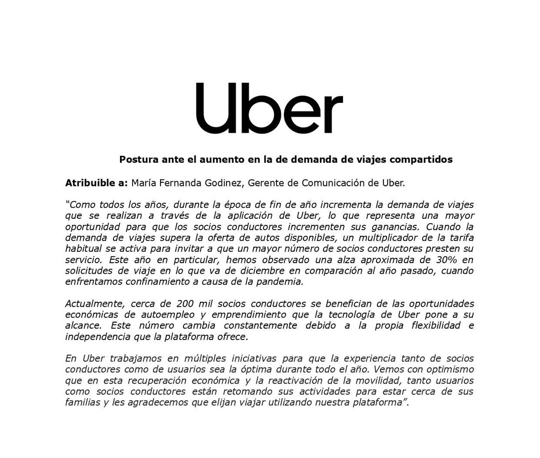 uber comunicado