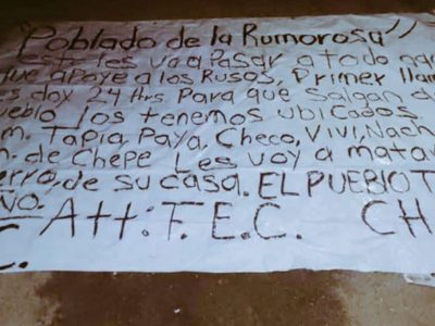 Con narcomanta, amenazan a seis familias de La Rumorosa por supuesto apoyo a "Los Rusos"