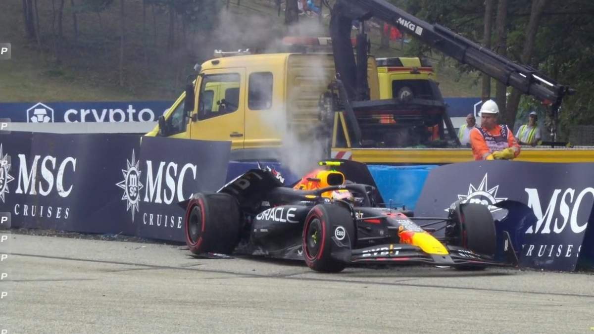 El monoplaza de "Checo" Pérez tras el choque