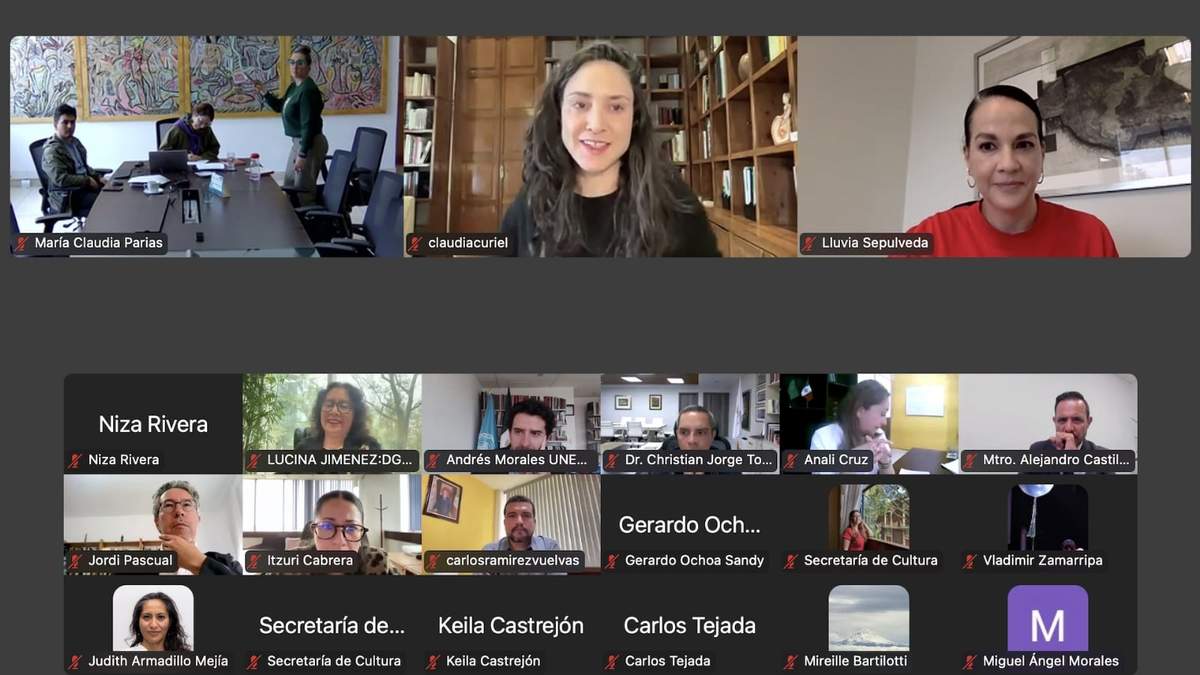 La secretaria de Cultura, Claudia Curiel de Icaza, en la videoconferencia