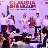 Gritos y golpes entre militantes del PVEM y Morena en eventos de Sheinbaum en SLP (Video)