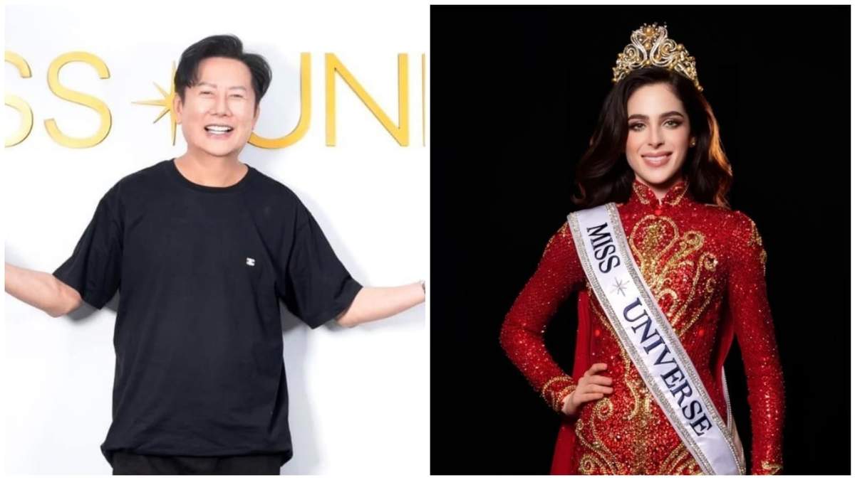 Nawat Itsaragrisil, director de Miss Universo Tailandia, y Fátima Bosch, Miss Universo 2025