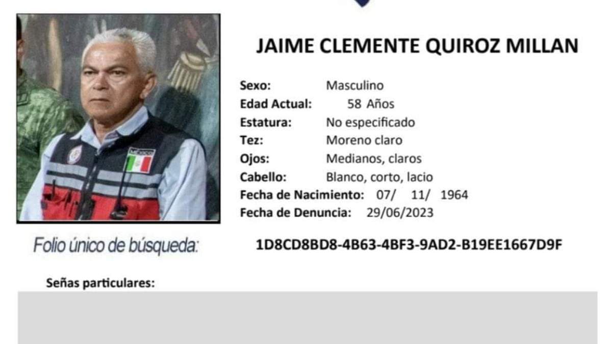 Ficha de desaparición de Jaime Clemente Quiroz Millán