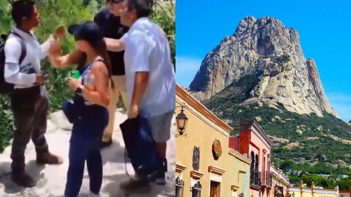 Los turistas que rayaron la Peña de Bernal intentan entregar el plumón con el que vandalizaron.
