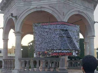 CJNG tapiza Guanajuato con mantas que culpan al Cártel Santa Rosa de Lima de hechos violentos