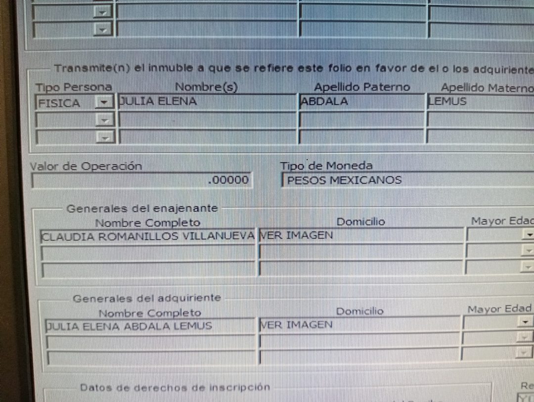 Carátulas de una propiedad de 3.8 hectáreas en zona costera en Puerto Morelos. El valor de la operación fue a cero pesos, adjudicación a favor de Julia Abdalá con la intervención de Claudia Romanillos, hoy prófuga (1)