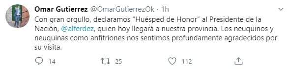Tuit de Omar Gutiérrez