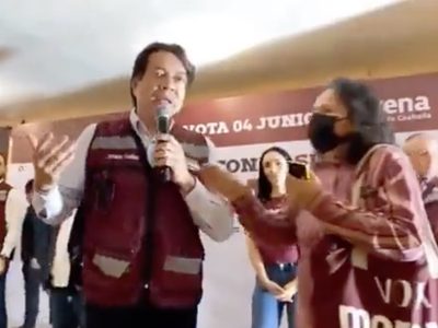 Simpatizante de Mejía Berdeja increpa a Mario Delgado y arma pleito en mitin de Guadiana (Video)