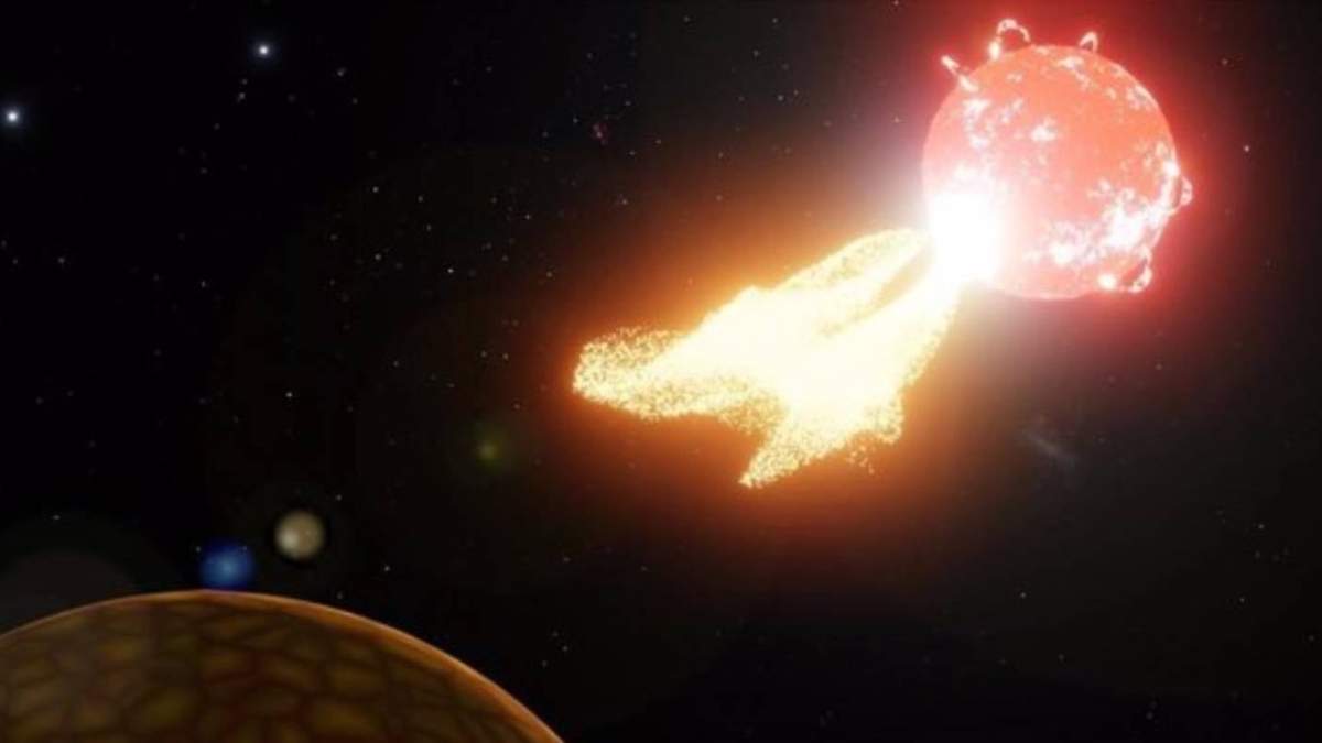Ilustración artística de llamarada en el sistema estelar vecino Próxima Centauri