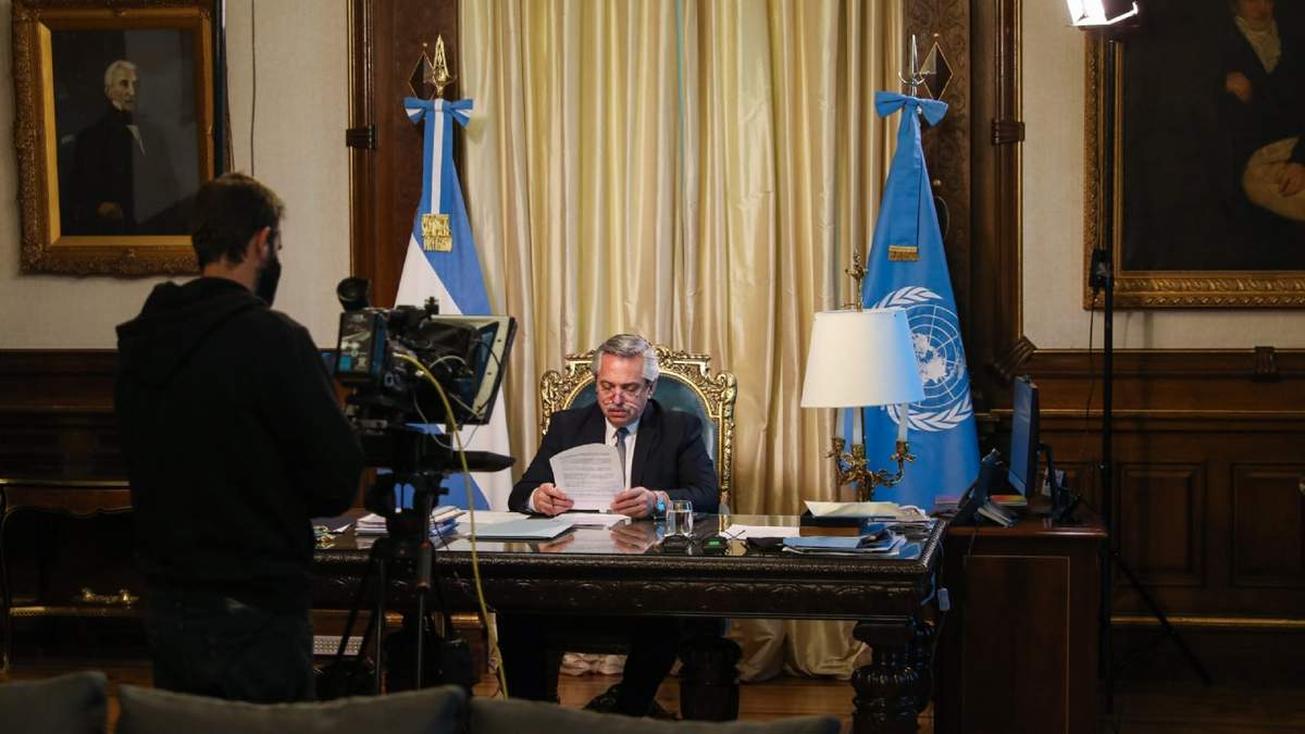 Alberto Fernández durante su discurso ante la ONU. Fuente: (Twitter)