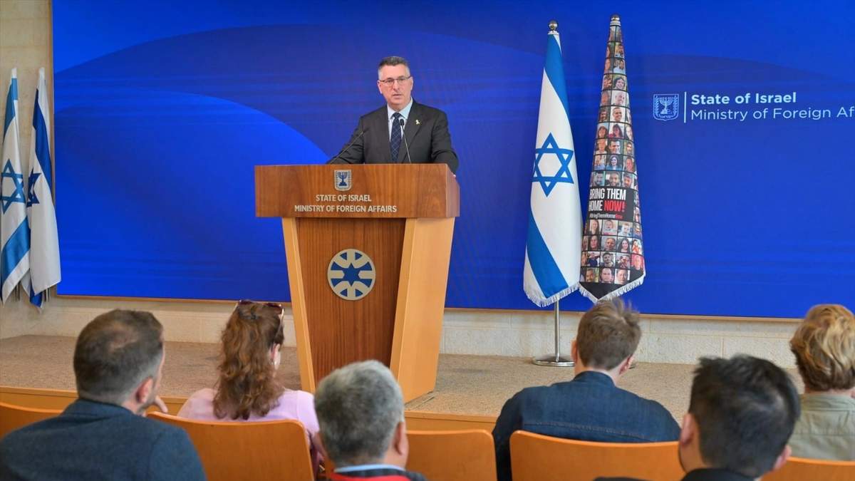 El ministro de Exteriores de Israel, Gideon Saar, durante una rueda de prensa en Jerusalén