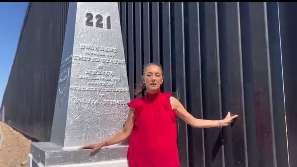 Claudia Sheinbaum en el muro fronterizo en Mexicali