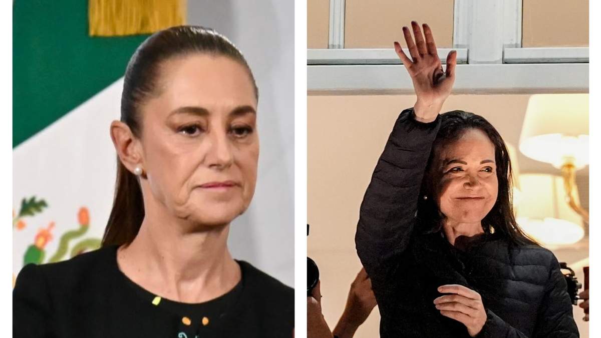 La presidenta Claudia Sheinbaum y María Corina Machado