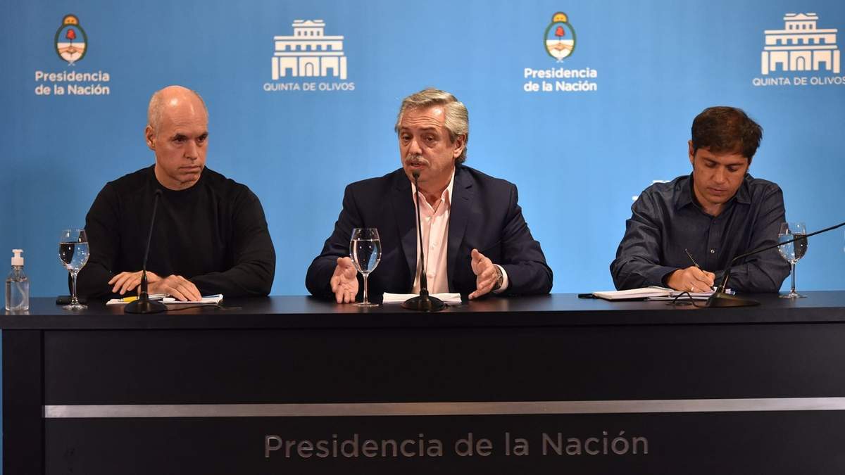 Horacio Rodríguez Larreta, Alberto Fernández y Axel Kicillof, respectivamente. Fuente: (Twitter)