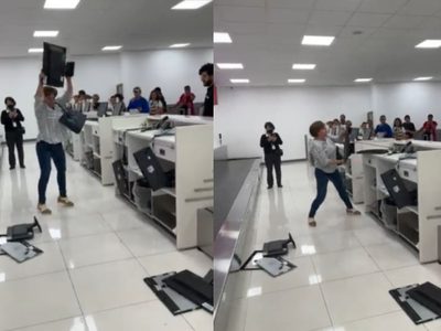 “¡Esto les va a costar!”: Mujer destroza un mostrador de Volaris dentro del AICM (Video)