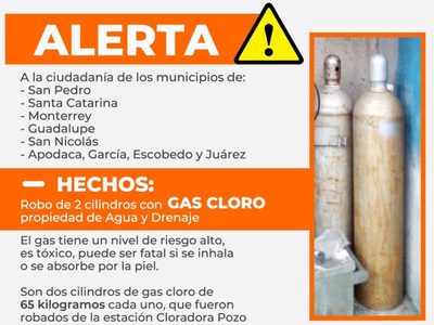 Alertan en NL por el robo de dos cilindros con gas cloro