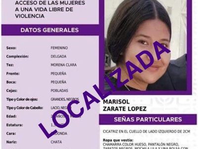 Tras seis días desaparecida localizan sana y salva a la estudiante de la UNAM Marisol Zárate