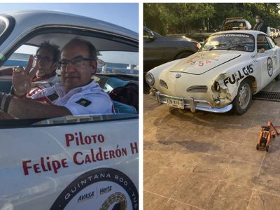 Choca el auto clásico en el que compite Felipe Calderón en el Rally Maya