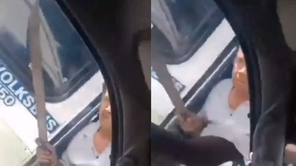 Testigos captaron la agresión con machete de uno de los choferes en plena carretera Atlixco-Puebla.